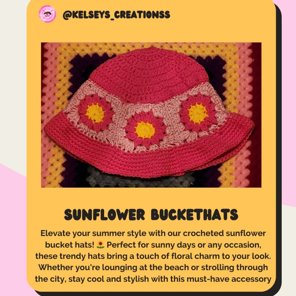 Pink Sunflower Crocheted Buckehat